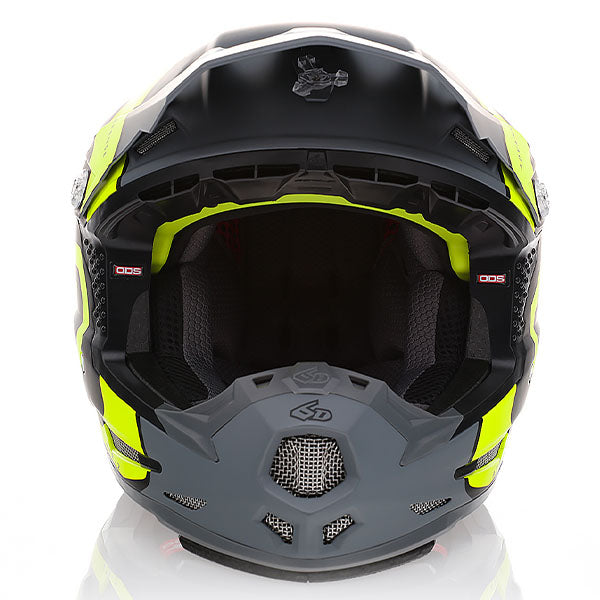 6D helmet yellow neon product view — with ODS impact management for angular and linear energy, ventilated and lightweight, SKU 11-6522.