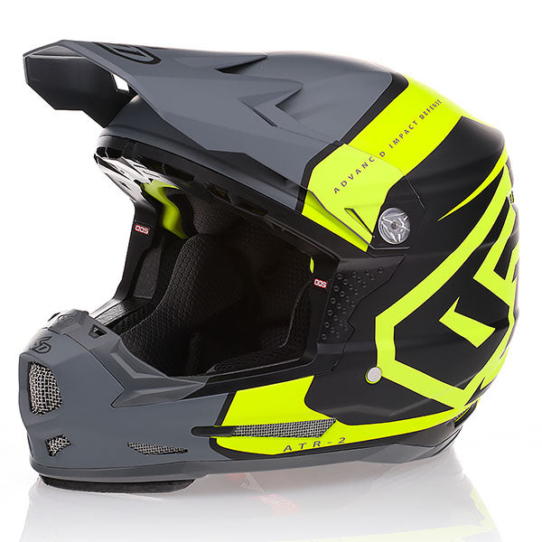 6D helmet yellow neon angled view — with ODS impact management for angular and linear energy, ventilated and lightweight, 6d-atr-2y-torque-helmet-youth.