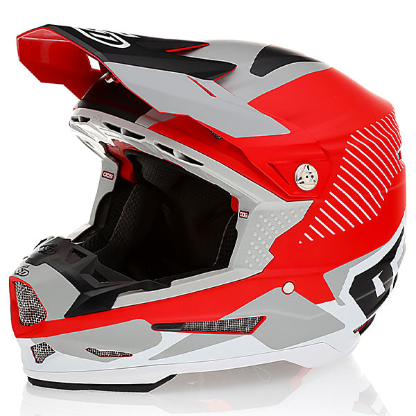 6D helmet red product view — with ODS impact management for angular and linear energy, ventilated and lightweight, SKU 12-2909.