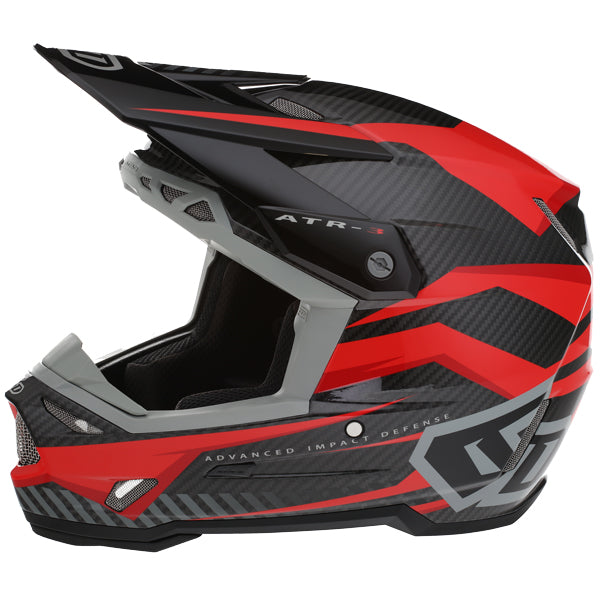 Image of 6D, ATR-3 Rival Helmet, SKU 13-06, Colors: Gloss Cyan, Matte White, Gloss Red, Gloss Gold, Sizes: XS to 2X, Available at BTO Sports, front view, showing helmet shell shape, vent layout, and exterior graphics