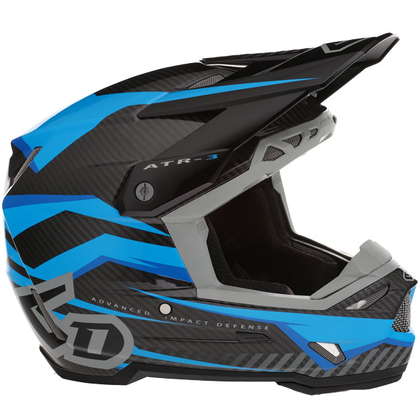 Image of 6D, ATR-3 Rival Helmet, SKU 13-06, Colors: Gloss Cyan, Matte White, Gloss Red, Gloss Gold, Sizes: XS to 2X, Available at BTO Sports, front view, showing helmet shell shape, vent layout, and exterior graphics