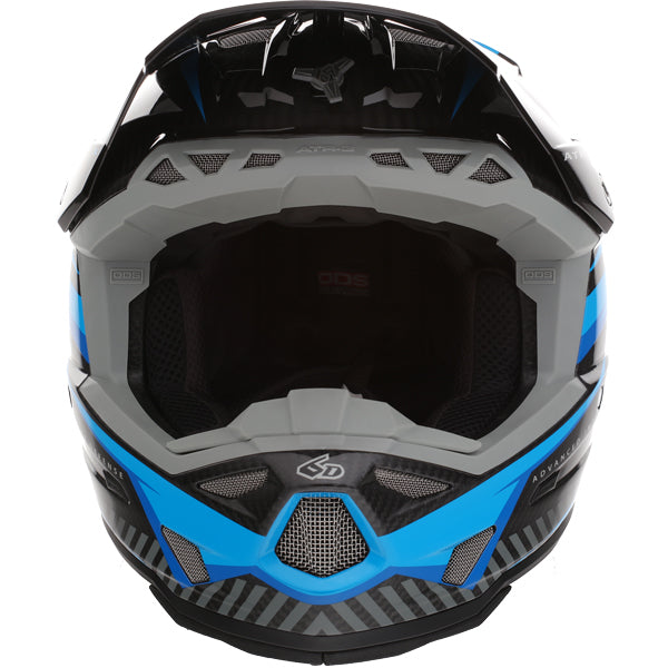 Image of 6D, ATR-3 Rival Helmet, SKU 13-06, Colors: Gloss Cyan, Matte White, Gloss Red, Gloss Gold, Sizes: XS to 2X, Available at BTO Sports, front view, highlighting helmet profile, visor area, and surface finish