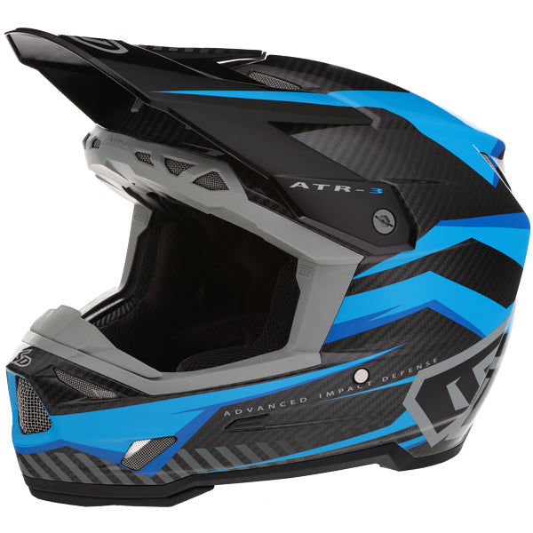 Image of 6D, ATR-3 Rival Helmet, SKU 13-06, Colors: Gloss Cyan, Matte White, Gloss Red, Gloss Gold, Sizes: XS to 2X, Available at BTO Sports, front view, highlighting helmet profile, visor area, and surface finish