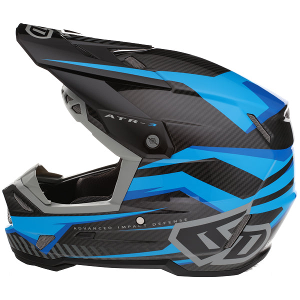 Image of 6D, ATR-3 Rival Helmet, SKU 13-06, Colors: Gloss Cyan, Matte White, Gloss Red, Gloss Gold, Sizes: XS to 2X, Available at BTO Sports, front view, showing helmet shell shape, vent layout, and exterior graphics