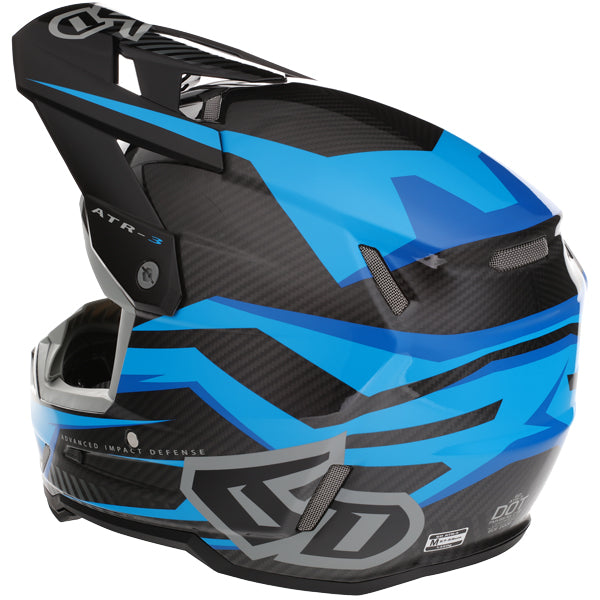 Image of 6D, ATR-3 Rival Helmet, SKU 13-06, Colors: Gloss Cyan, Matte White, Gloss Red, Gloss Gold, Sizes: XS to 2X, Available at BTO Sports, front view, highlighting helmet profile, visor area, and surface finish