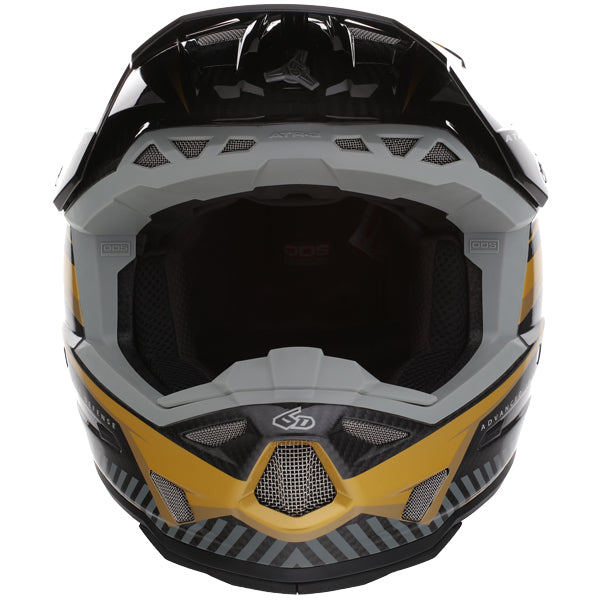 Image of 6D, ATR-3 Rival Helmet, SKU 13-06, Colors: Gloss Cyan, Matte White, Gloss Red, Gloss Gold, Sizes: XS to 2X, Available at BTO Sports, front view, highlighting helmet profile, visor area, and surface finish