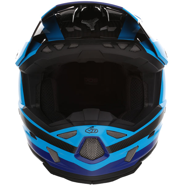 Image of 6D, ATR-3 Pure Helmet, SKU 13-07, Colors: Gloss White, Gloss Orange, Gloss Cyan Blue, Sizes: XS to 2X, Available at BTO Sports, front view, highlighting helmet profile, visor area, and surface finish