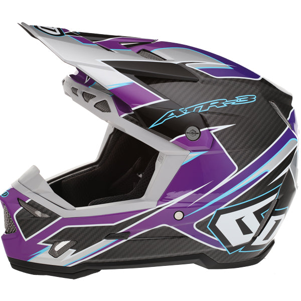 Image of 6D, ATR-3 Reflex Helmet, SKU 13-08, Colors: Gloss Black, Gloss Purple, Gloss White, Sizes: XS to 2X, Available at BTO Sports, front view, highlighting helmet profile, visor area, and surface finish
