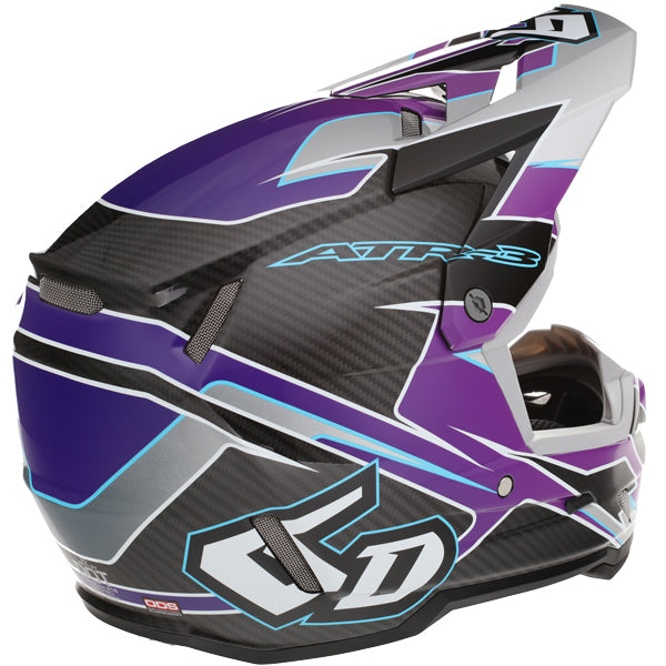 Image of 6D, ATR-3 Reflex Helmet, SKU 13-08, Colors: Gloss Black, Gloss Purple, Gloss White, Sizes: XS to 2X, Available at BTO Sports, front view, highlighting helmet profile, visor area, and surface finish