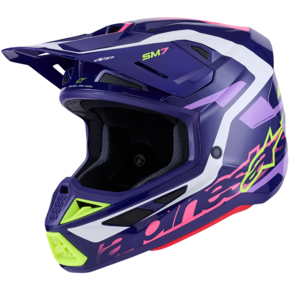 482-001902X, Alpinestars, S-M7 Deed Helmet, Red/Black/White Glossy, Purple/Pink Glossy, Blue/Yellow Fluo Glossy, Sizes XS, SM, MD, LG, XL product photo