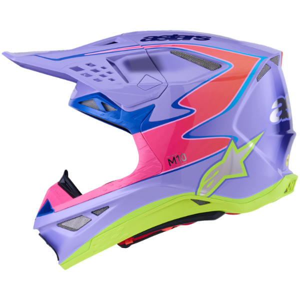 482-00195S, Alpinestars, Supertech M10 Jett Lawrence R01 Helmet, Purple/Pink Fluo/Yellow Fluo Glossy, Sizes XS, SM, MD, LG, XL product photo