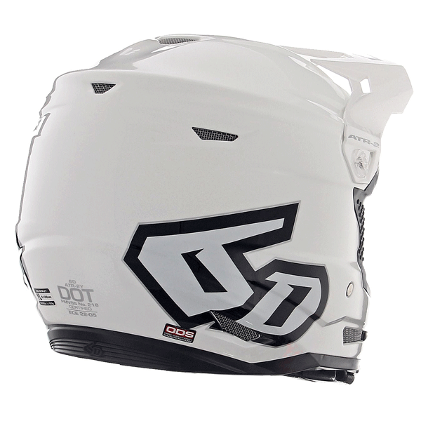 6D helmet white gloss product view — with ODS impact management for angular and linear energy, ventilated and lightweight, 6d-atr-2y-solid-helmet-youth.