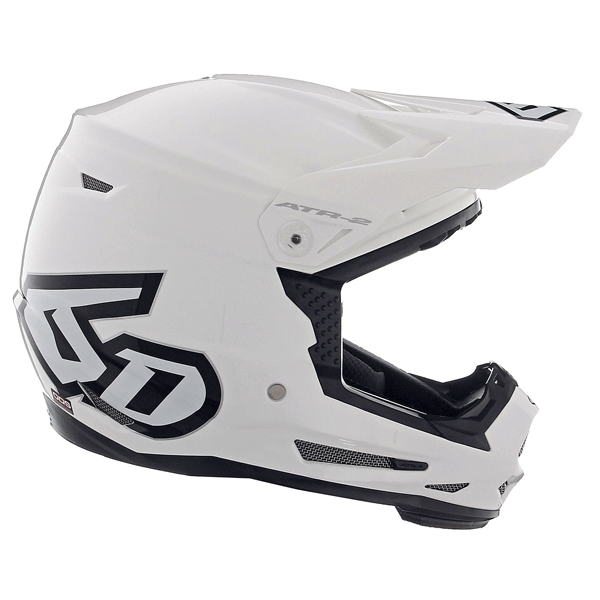 6D helmet white gloss product view — with ODS impact management for angular and linear energy, ventilated and lightweight, 6d-atr-2y-solid-helmet-youth.