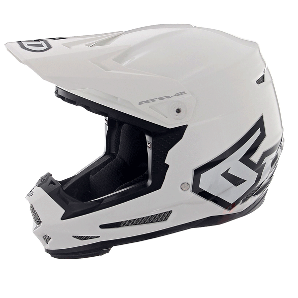 6D helmet white gloss product view — with ODS impact management for angular and linear energy, ventilated and lightweight, 6d-atr-2y-solid-helmet-youth.