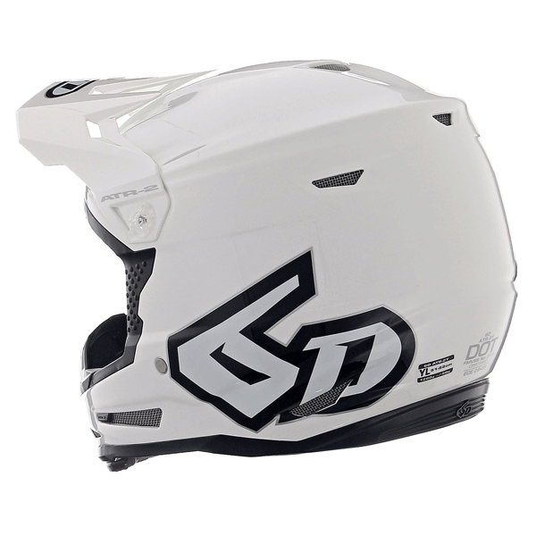 6D helmet white gloss product view — with ODS impact management for angular and linear energy, ventilated and lightweight, 6d-atr-2y-solid-helmet-youth.