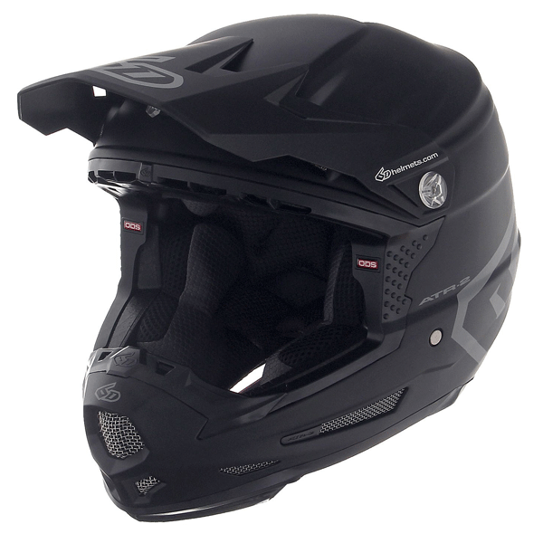 6D helmet black matte product view — with ODS impact management for angular and linear energy, ventilated and lightweight, 6d-atr-2y-solid-helmet-youth.