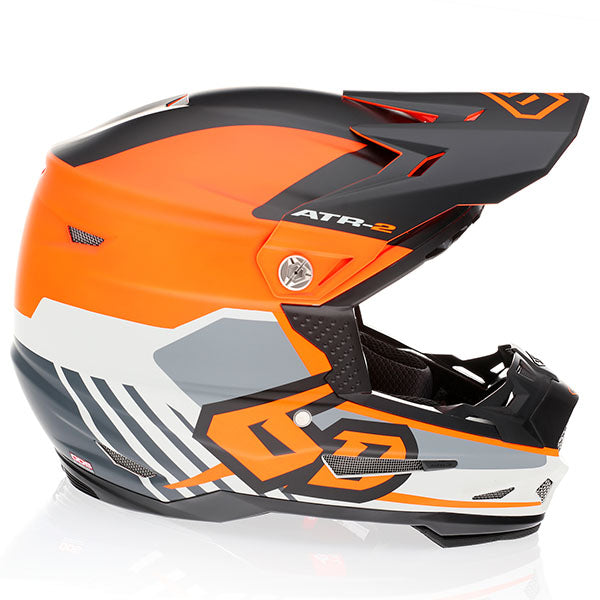 6D helmet orange angled view — with ODS impact management for angular and linear energy, ventilated and lightweight, SKU 11-6102.