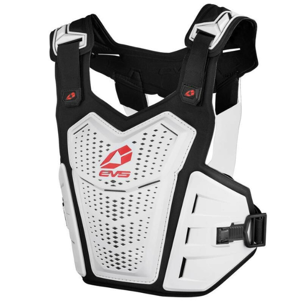 Studio photo on a white background of EVS - F1 Roost Protector; showing overall shape and visible design details; SKU 663-306; Colors: Black, White