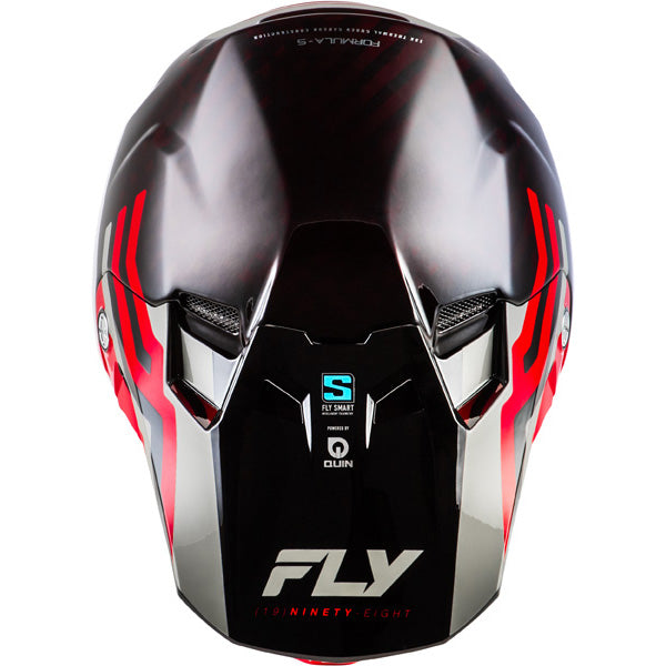 Studio view of fly racing formula s carbon byte helmet-youth, on a white studio background | Fly Racing - Formula S Carbon Byte Helmet (Youth) | SKU 73-4450 | Colors: Black Carbon/Grey/Silver, Blue Carbon/Blue/White, Black Carbon/Teal/Lime, Red Carbon/Red/Grey | Available at BTO Sports