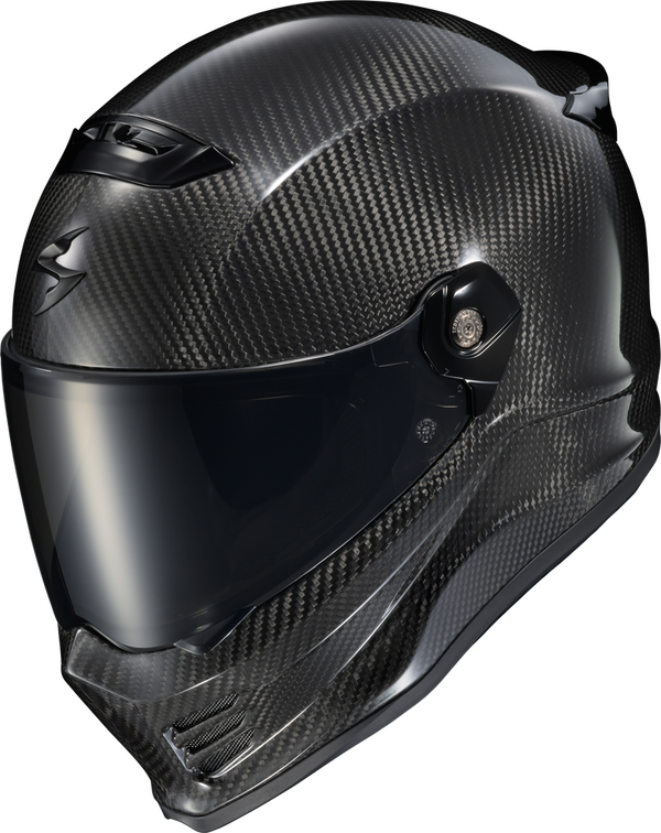 Scorpion EXO - Covert FX Solid Carbon Helmet, front three-quarter view, color options: 2XL, 3XL, L, M, S, XL, XS, sizes: Black, Matte Black