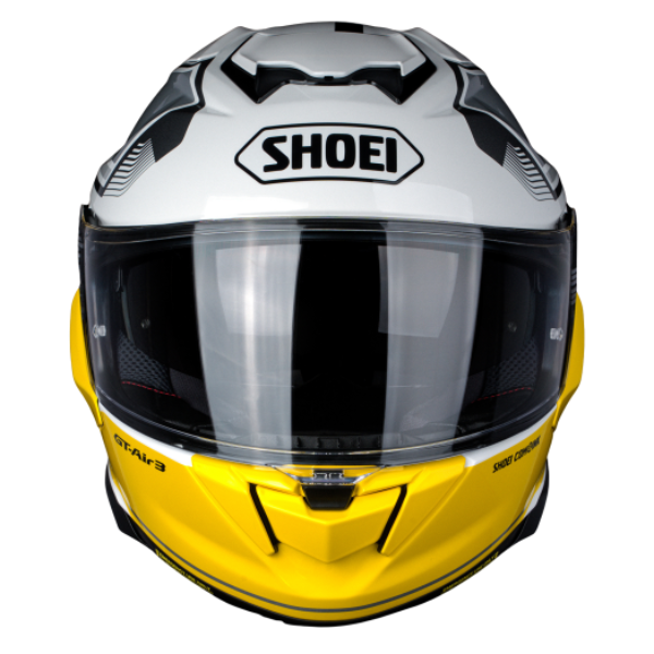 Product photo on a clean white background of Shoei, GT-Air 3 Mike Helmet, showing helmet shell shape, vent layout, and exterior graphics, Colors: Blue/Red TC-2, Yellow/White TC-3, Black/Green TC-4, White/Black TC-6, SKU 0121170203