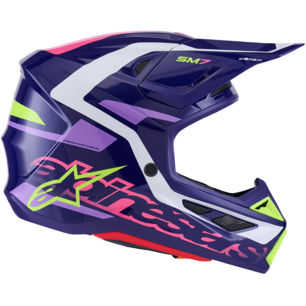 482-00191S, Alpinestars, S-M7 Deed Helmet, Red/Black/White Glossy, Purple/Pink Glossy, Blue/Yellow Fluo Glossy, Sizes XS, SM, MD, LG, XL product photo