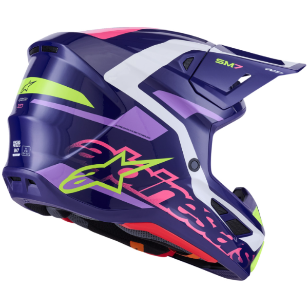 482-00191M, Alpinestars, S-M7 Deed Helmet, Red/Black/White Glossy, Purple/Pink Glossy, Blue/Yellow Fluo Glossy, Sizes XS, SM, MD, LG, XL product photo