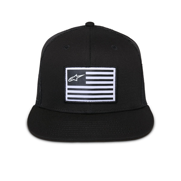 Professional studio photo of Alpinestars - Flag Flat Trucker Hat; showing overall shape and visible design details; SKU 482-763