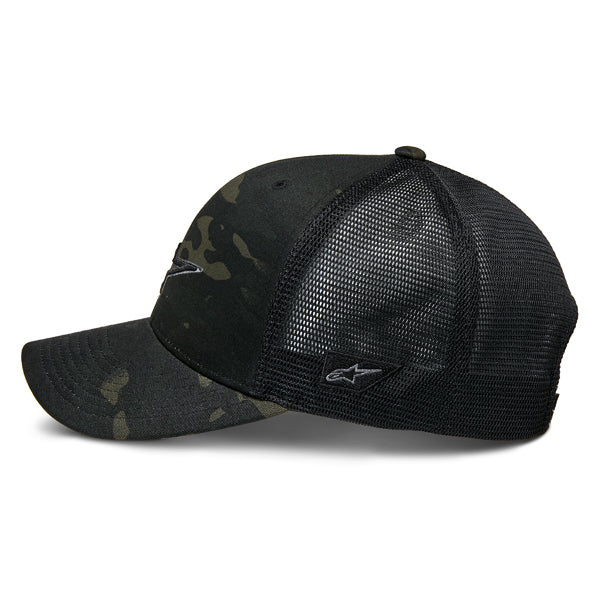 Clean studio shot of Alpinestars - Recon Camo Trucker Hat; showing overall shape and visible design details; SKU 482-763; Colors: Black Camo, Green Camo