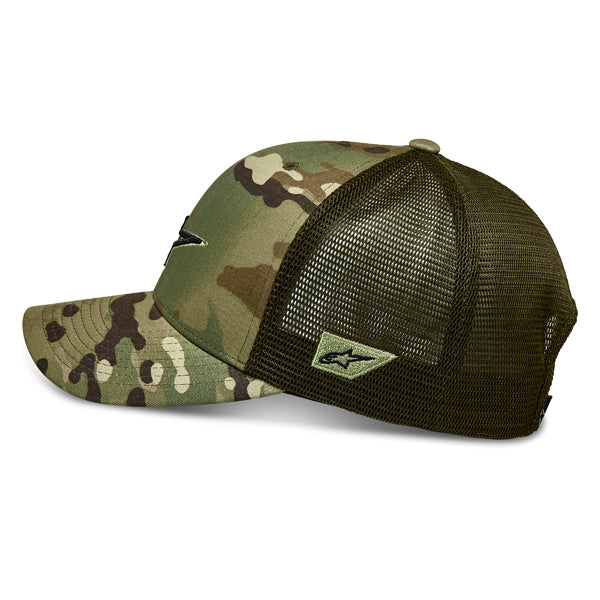 Clean studio shot of Alpinestars - Recon Camo Trucker Hat; showing overall shape and visible design details; SKU 482-763; Colors: Black Camo, Green Camo