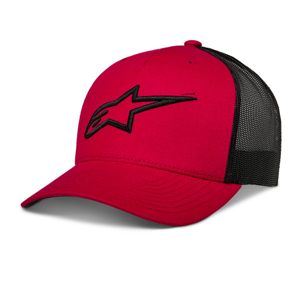 Clean studio shot of Alpinestars - Ageless Trucker Hat; showing overall shape and visible design details; SKU 482-763; Colors: Black/Black, Red/Black