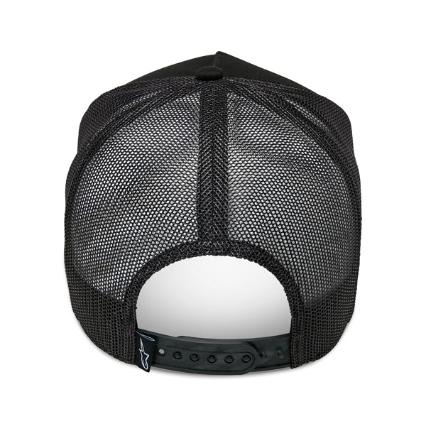 Clean studio shot of Alpinestars - Focus Trucker Hat; showing overall shape and visible design details; SKU 482-763; Colors: Black/Black, Navy/Black