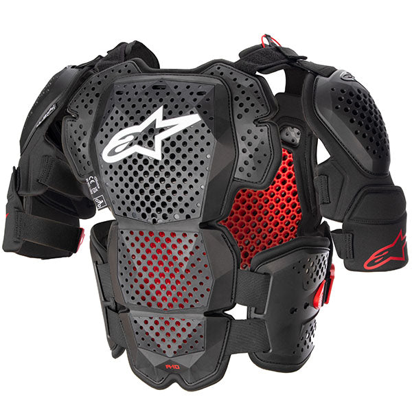The Alpinestars A-10 V2 Full Chest Protector SKU 2701114 with straps hooked from the Back on a white background - alternate view