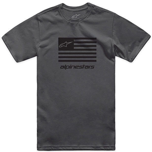 Clean studio shot of Alpinestars Flag CSF T-Shirt; showing tee fit, printed graphics, and crew neckline; SKU 482-76304S; Sizes: S-2XL