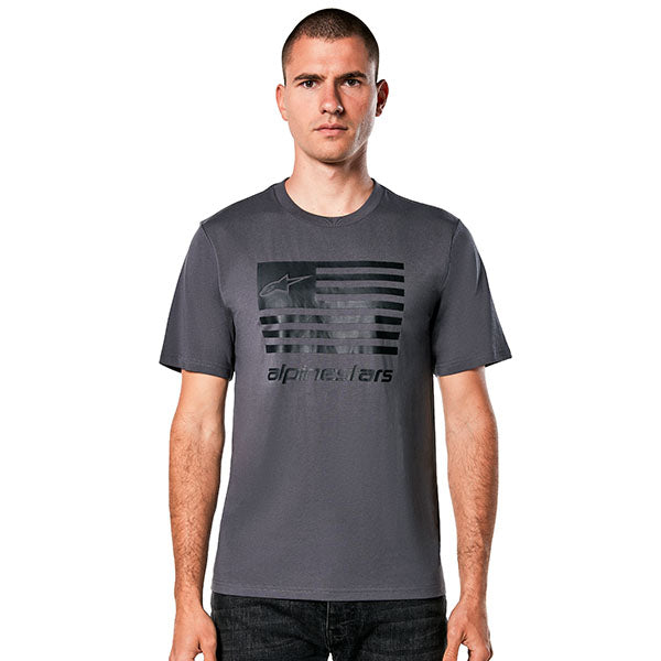 Professional studio photo of Alpinestars Flag CSF T-Shirt; showing tee fit, printed graphics, and crew neckline; SKU 482-76304S; Sizes: S-2XL