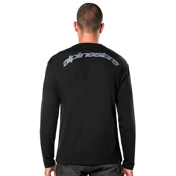 High-resolution studio image of Alpinestars Inclinate Mesh Long-Sleeve T-Shirt; showing tee fit, printed graphics, and crew neckline; SKU 3030239