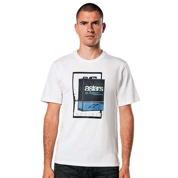 Clean studio shot of Alpinestars Galun CSF T-Shirt; showing tee fit, printed graphics, and crew neckline; SKU 3030239; Colors: White, Charcoal