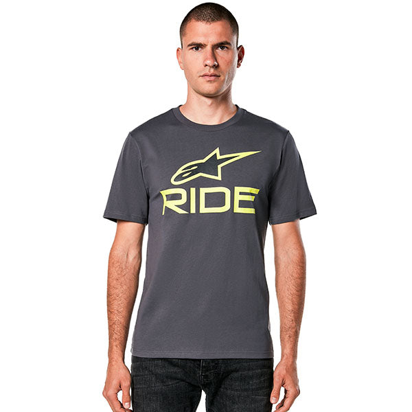 Studio photo on a white background of Alpinestars Ride 4.0 CSF T-Shirt; showing tee fit, printed graphics, and crew neckline
