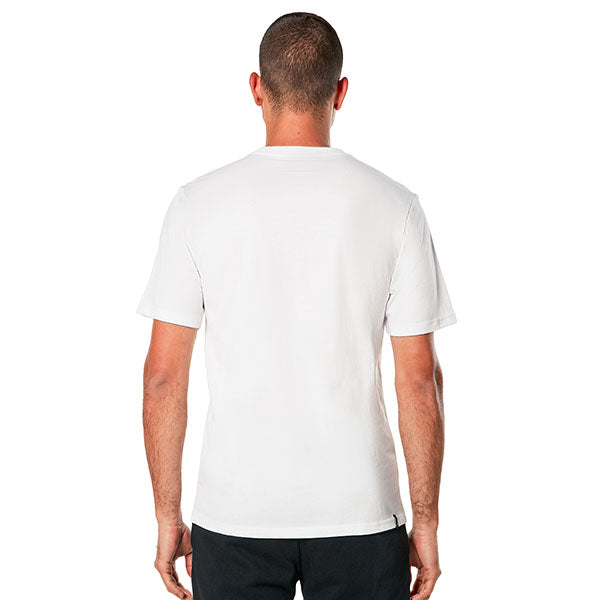 Clean studio shot of Alpinestars MX Helmet CSF T-Shirt; showing tee fit, printed graphics, and crew neckline; SKU 482-76297S; Colors: Black, White