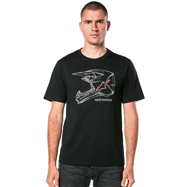 Crisp studio image on a white background of Alpinestars MX Helmet CSF T-Shirt; showing tee fit, printed graphics, and crew neckline; SKU 482-76297S
