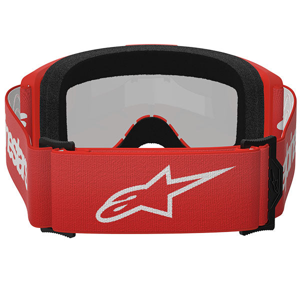 Product image of Alpinestars BTO Sports 5103225 3094 b Vision 3 Wordmark Goggle Red Mirror Silver motocross goggles showing frame design, lens style, and colorway