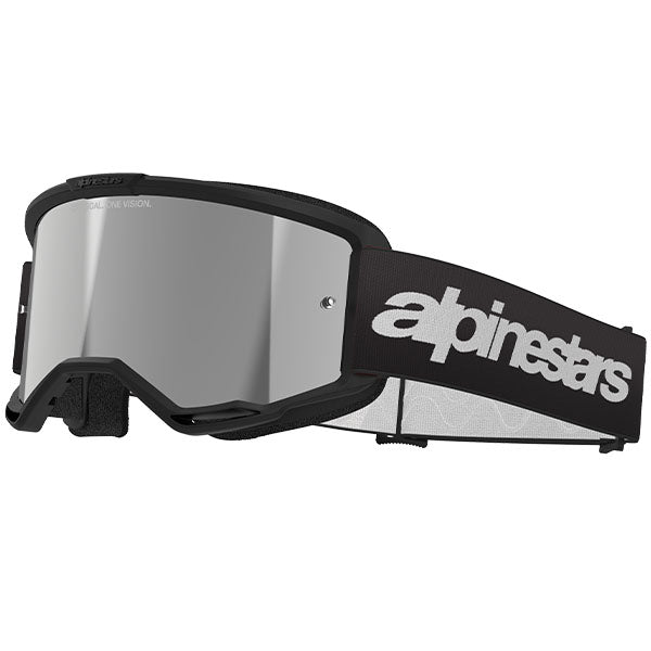 Product image of Alpinestars BTO Sports 5103225 1456 f Vision 3 Wordmark Goggle Black Mirror Silver motocross goggles showing frame design, lens style, and colorway