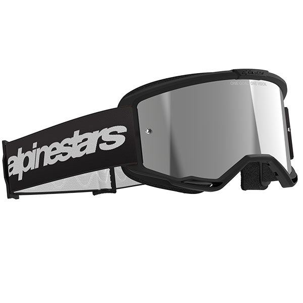 Product image of Alpinestars BTO Sports 5103225 1456 d2 Vision 3 Wordmark Goggle Black Mirror Silver motocross goggles showing frame design, lens style, and colorway