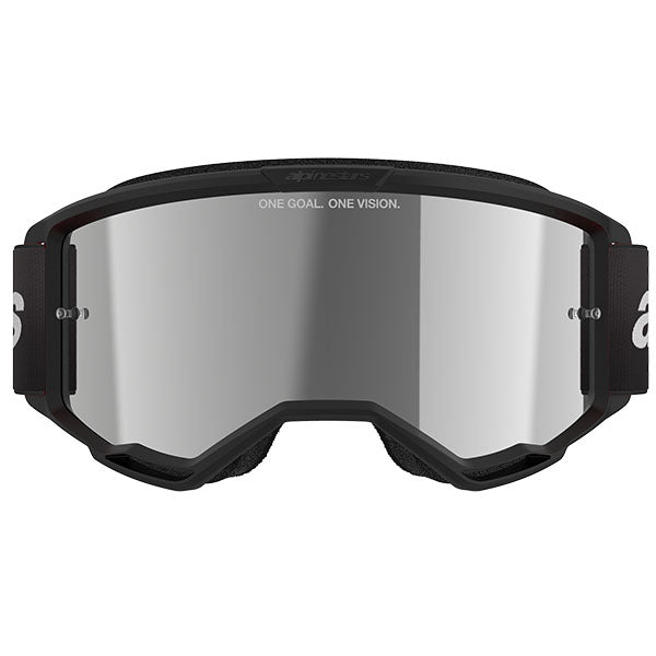 Product image of Alpinestars BTO Sports 5103225 1456 d1 Vision 3 Wordmark Goggle Black Mirror Silver motocross goggles showing frame design, lens style, and colorway