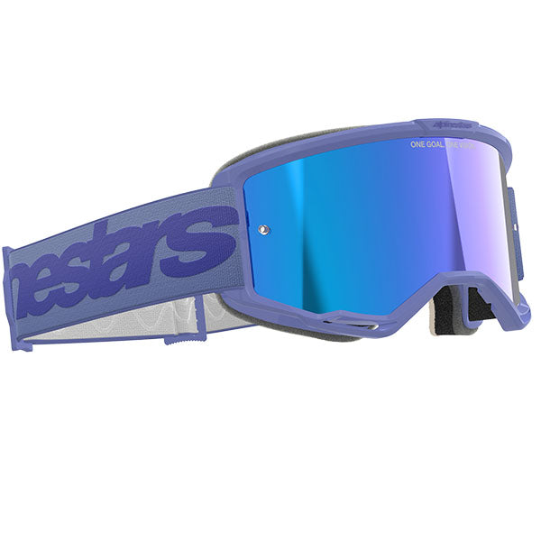 Product image of Alpinestars BTO Sports 5102425 3116 d2 Vision 5 Wordmark Goggle Purple Mirror Blue motocross goggles showing frame design, lens style, and colorway