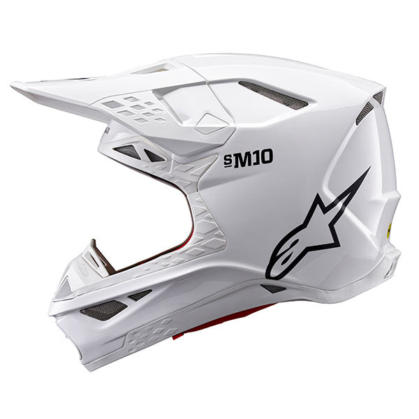 White Glossy product view, lightweight off‑road motorcycle helmet with ventilation and impact protection