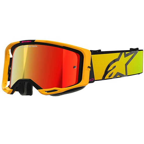 Product image of Alpinestars BTO Sports 5101625 5023 f Vision 8 Corp Goggle Yellow Pink Mirror Red motocross goggles showing frame design, lens style, and colorway