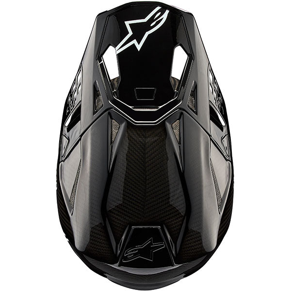 Black Glossy Carbon product view, lightweight off‑road motorcycle helmet with ventilation and impact protection