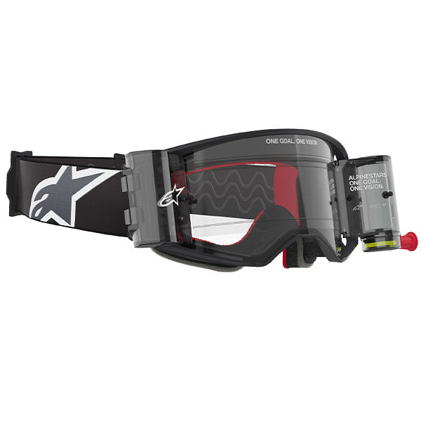Product image of Alpinestars BTO Sports 5100425 1518 d2 Supertech Corp Goggle Black Grey Clear Roll Off motocross goggles showing frame design, lens style, and colorway