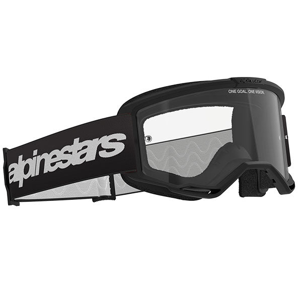 Product image of Alpinestars BTO Sports 5103325 1425 d2 Vision 3 Wordmark Goggle Black Clear motocross goggles showing frame design, lens style, and colorway